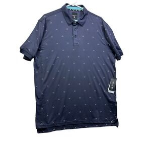 Kenneth Cole Golf Men navy Performanc Polo Shirt Size Large All Over Cross Print